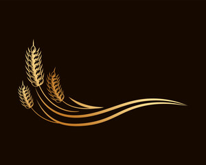 Spikelets of wheat, rye, barley. Golden icon, elegant design, vector