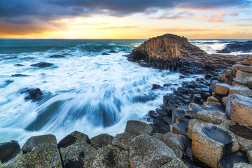 The nature hexagon stones at the beach called Giant's Causeway, the landmark in Northern Ireland.