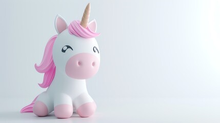 A whimsical 3D rendering of a cute unicorn, exuding delightful charm and enchantment, set against a pristine white background.