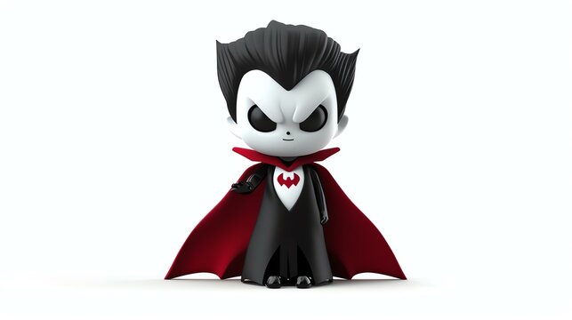 A whimsical 3D illustration of a lovable vampire with big round eyes and a charming smile, rendered on a clean white background. Perfect for Halloween-themed designs or any project in need o