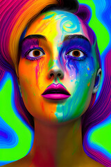 Pop-art portrait of a woman, pop art painting of a girl