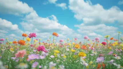 Obraz na płótnie Canvas Beautiful photo of flowers blooming field. AI generated.