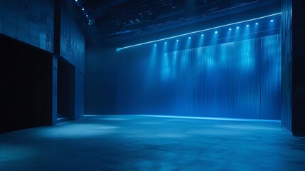 A mesmerizing, ethereal blue-lit stage awaits the upcoming performance in anticipation and mystery.