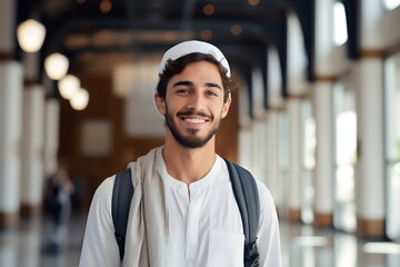 student man portrait on university corridor