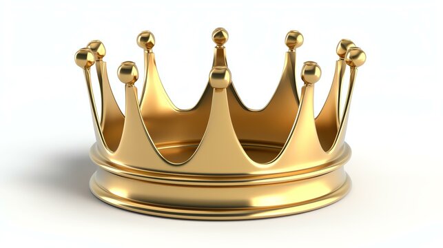 A stunning 3D rendered golden crown icon set against a clean white background, ideal for adding a touch of regal elegance to any project or design. Perfect for websites, logos, and social me