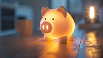 A captivating image of a piggy bank radiating a soft, warm glow, representing the essence of savings, financial aspirations, and future goals. Perfect for showcasing the importance of smart - obrazy, fototapety, plakaty