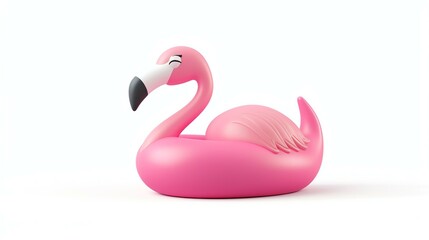 A vibrant and whimsical 3D rendered icon of a pink flamingo float, sure to add a touch of fun to any project. Isolated on a clean white background.