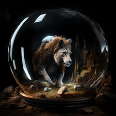 gigantic crystal ball with an animal world inside of it, majestic, surrealism, magical world--3:2--v4