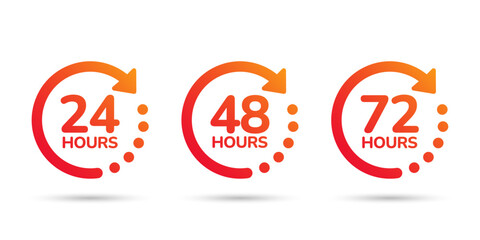 24, 48, and 72 hours order execution or delivery service icons. Vector illustration