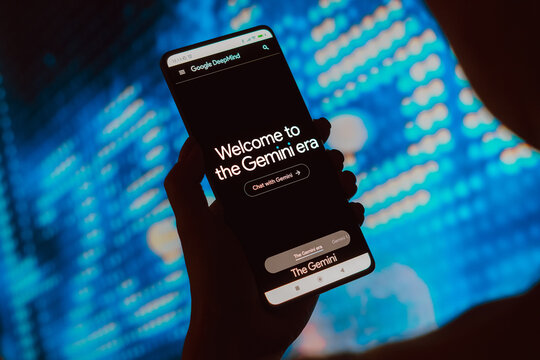 February 15, 2024, Brazil. In this photo illustration, the a person accesses the official Google DeepMind website and the message Welcome to the Gemini era is displayed on the screen.