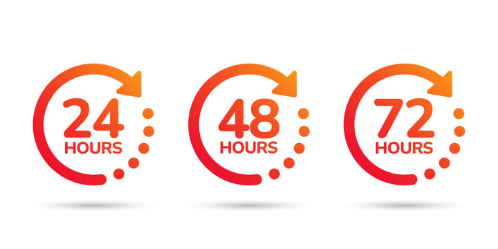 24, 48, and 72 hours order execution or delivery service icons. Vector illustration