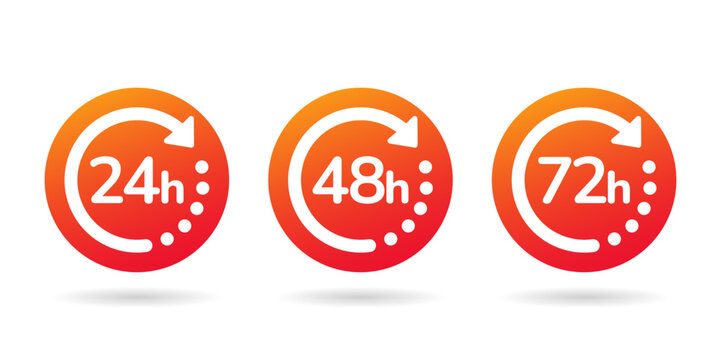 24, 48, and 72 hours order execution or delivery service icons. Customer Service, Support, and Call Center icon set