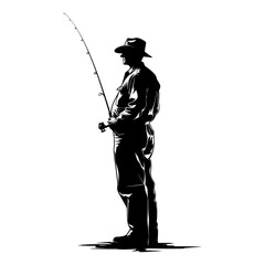 Silhouette fisherman black color only full body
