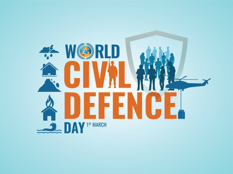 A creative concept design for a banner and poster by the International Civil Defense Organization (ICDO) on 1st March 1931 to raise awareness of World Civil Defense Day