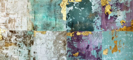Teal, cream, gold decayed paper, vintage, weathered backdrop creating soft backdrop, canvas for cards, banners. Creative craft, patchwork, quilting, journaling, mix media art. Change your life!