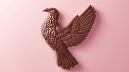 This stunning image features a hyper-realistic, griffin-shaped chocolate bar against a captivating pastel pink background. Perfect for indulgent confectionery advertisements or fantasy-theme