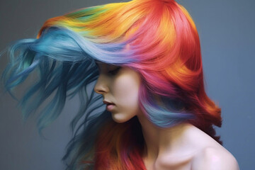 Fototapeta premium Multicolored hair. Hair coloring. Hair dyeing. Beauty salon services.