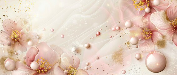 watercolor flower background abstract art with golden bubbles Generative AI