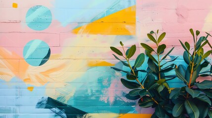 Vibrant mural art transforms the urban landscape, adding splashes of color and capturing the spirit of the city. This eye-catching image showcases a large-scale mural on a building wall, dep