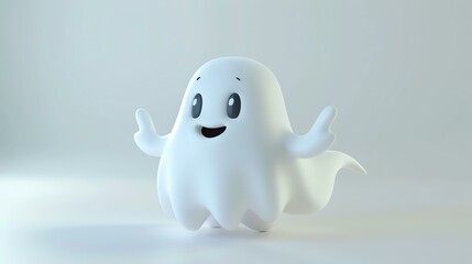 Adorable 3D banshee with a mischievous smile floating on a crisp white background. Perfect for Halloween themes and ghostly designs.