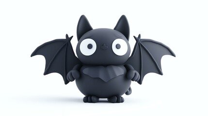 Adorable 3D bat illustration with large eyes and charming smile, standing on a clean white background. Perfect for Halloween-themed designs and children's projects.
