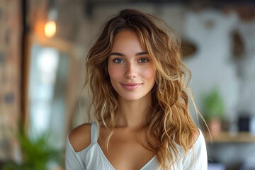 Happy mature business woman entrepreneur in office using laptop at work