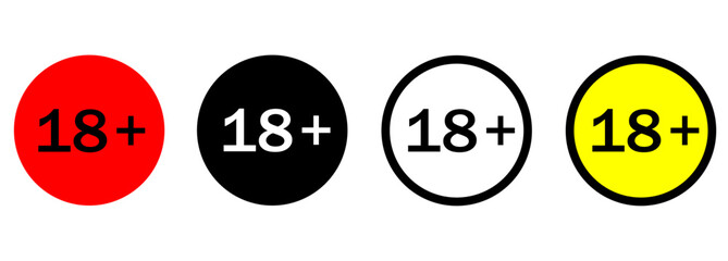 18 plus vector icons set. Under 18 not sign. Age registration signs isolated on white background.