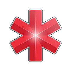 The red medical symbol. Ambulance hexagonal star isolated on a white background.
