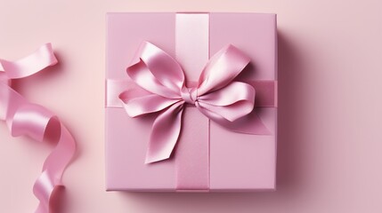 a pink gift box with a pink bow - obrazy, fototapety, plakaty