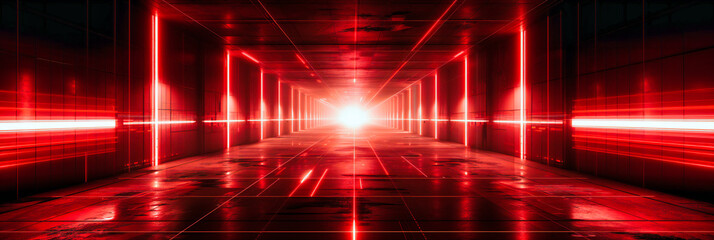 Futuristic Neon Tunnel, Vibrant Blue Light and Dark Space, Modern Abstract Background with Perspective