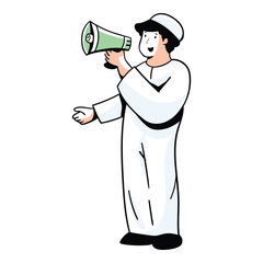 Adzan Call is Part of Muslim Worship Activity, Hand Drawn vector illustration