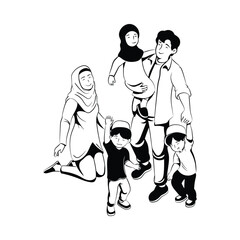 Happy Muslim family, flat vector illustration