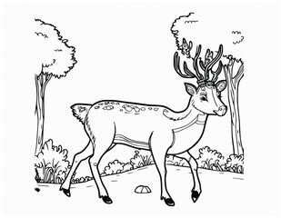  deer walking in the forest coloring page for kids