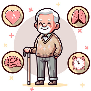 Grandfather with medicine icons vector