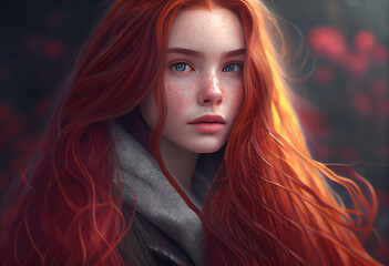 Girl with beautiful long red hair