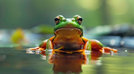 Cute adorable frog animal on nature's soft lap. In its natural habitat. Generative AI