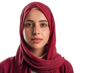 An elegant Arab woman in traditional attire graces the scene against an isolated white background, radiating cultural allure