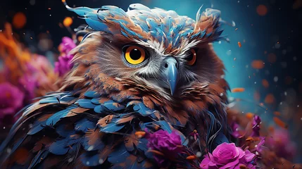 Zelfklevend Fotobehang 3d owl photo close up © micheal