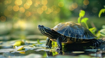 Cute adorable turtle animal on nature's soft lap. In its natural habitat. Generative AI