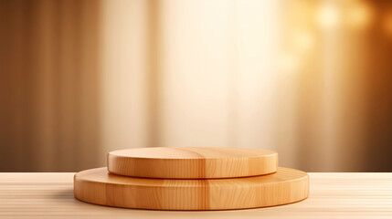 Elegant Wooden Podium on Warm Backlit Background for Product branding Display