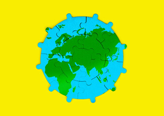 Sun-Shaped Puzzle with World Map