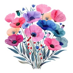 Elegant Watercolor Poppy Bouquet..