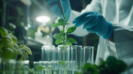 Scientist studying a terrestrial plant in lab building - obrazy, fototapety, plakaty