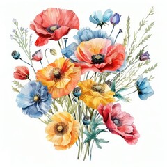 Poppy Flowers Watercolor Arrangement