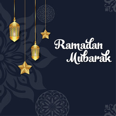 Ramadan Mubarak vector design with element, ramadan, ramadan mubarak, happy ramadan, lamp, label, kareem, lantern, islamic, illustration, iftar, icon, holy, greeting, golden, gold, eid mubarak, eid