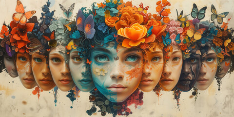 Obraz premium Human mind with flowers, positive consciousness and thinking, creativity, self esteem and mental health concept, be different 