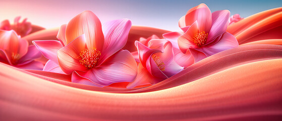 Floral abstraction, vibrant pink flowers set against a dynamic backdrop, blending nature with artistic expression