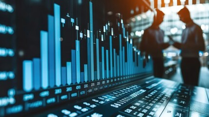 A stylishly dressed person sits in an indoor space, surrounded by music, as they analyze the data on a clothing sales graph with intensity