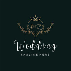 Fototapeta na wymiar Wedding logo design creative concept with decoration unique style Premium Vector Part 4