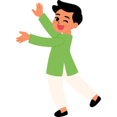 Happy cute Indian boy in traditional costume cartoon illustration